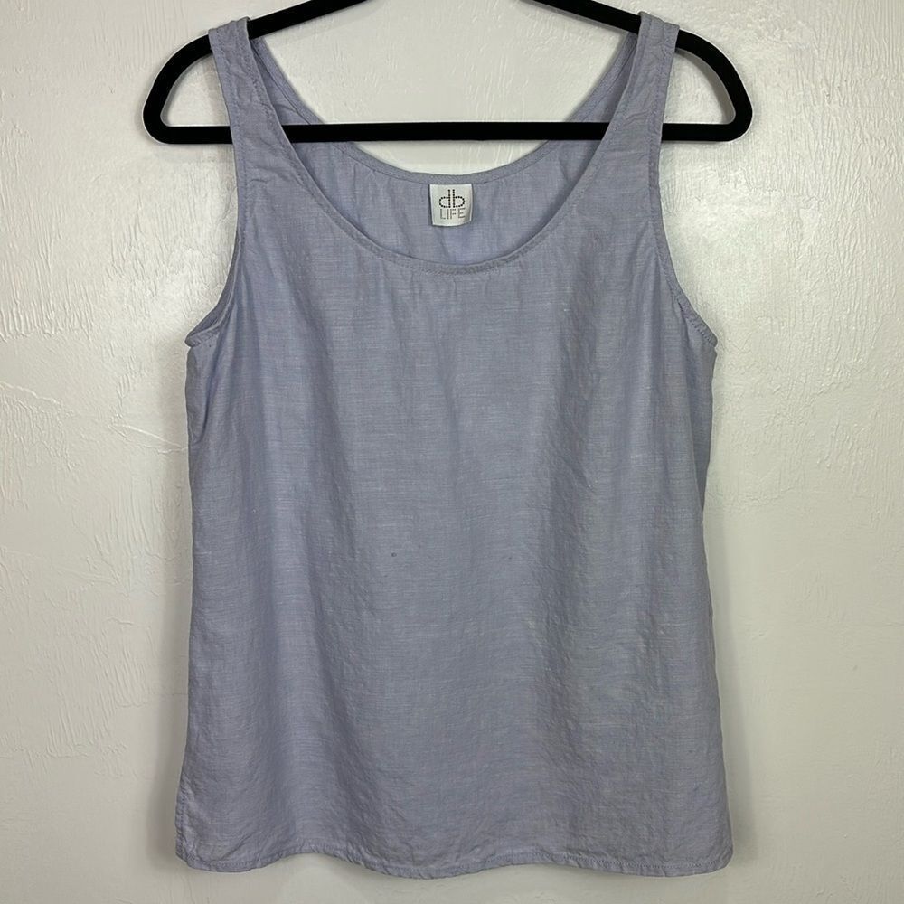 db Life Linen Sleeveless Scoop Neck Tank Top In Lavender Size M